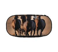 ADAhgu Running Horses Print Pencil Case Pochette École Étudiants Voyage Bureau Utilisation Papeterie Maquillage Organisateur, Noir, One size, Organiseur de sac