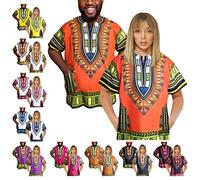 Adalex Global Chemise Dashiki Traditionnelle Africaine, Unisexe, Taille M, Orange/Bleu, Mixte