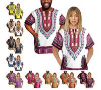 Adalex Global Dashiki Chemise, Blanc, Orange, Violet, XS Mixte