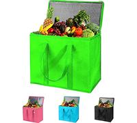 Adalex Global Sac de courses isotherme réutilisable avec fermeture éclair sur le dessus pour le transport des aliments chauds et froids, sac isotherme pour pique-nique, vin, tient debout, 22 x 30 x 40
