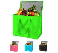 Adalex Global Sac de courses isotherme réutilisable avec fermeture éclair sur le dessus pour le transport des aliments chauds et froids, sac isotherme pour pique-nique, vin, tient debout, 30 x 18 x 30