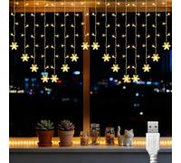 AdalyRoma Guirlande Lumineuse Exterieure flocon de neige, 2X1M 104LED USB Rideau Lumineux Noesl Exterieur,Rallonge de 3 mètres, lumière blanc chaud, décorations de Noël intérieures/extérieures
