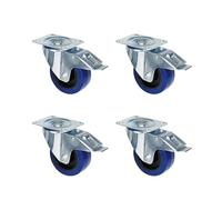 Adam Hall Hardware 372191 M8 AH - 4x Roulette pivotante en acier avec roue bleue et frein, 100 mm