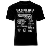 ADAMF WRNNUP Men's Colt M1911 Handgun Blueprint Patent Pistol Le Pistolet T-Shirts Black M