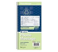 Adams Carnet de messages téléphoniques recyclés, 2 parties sans carbone, 4 messages par page, 400 ensembles/livre (SC1154R)