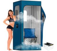 Adamson Sauna Portable - Tente pour Spa + Sauna Vapeur 2.6L 1000W + Chaise + Télécommande + Masseur pour les Pieds & Tapis antidérapant - Nylon Bleu