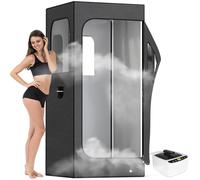 Adamson Sauna Portable - Tente pour Spa + Sauna Vapeur 2.6L 1000W + Chaise + Télécommande + Masseur pour Les Pieds & Tapis antidérapant - Nylon Noir