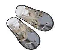 AdaNti Deux loups marchant dans la neige Pantoufles en fourrure pour homme et femme - Pantoufles pelucheuses en mousse à mémoire de forme - Chaudes et confortables - Chaussures d'hiver pour