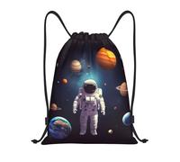AdaNti Sac à dos étanche et portable avec cordon de serrage Motif planètes du système solaire astronaute, noir, Small
