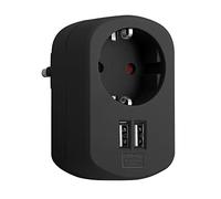 ADAPTADOR COMBI 1 TOMA 16A 250V + 2 USB 3.15A NEGRO