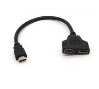 Adaptateur 2 ports Cable HDMI pour Television TV Console Gold 3D FULL HD 4K Ecran 1080p Rallonge (NOIR)