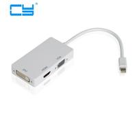 Adaptateur 3 en 1 Mini DP Thunderbolt Displayport vers HDMI VGA DVI, Port d'affichage de câble pour MacBook Air Pro iMac Surface pro3 4 blanc