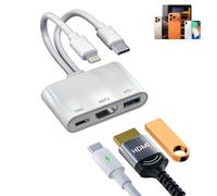 Adaptateur 3 en 1 USB-C et Lightning vers HDMI et adaptateur OTG pour iPhone iPad - Adaptateur AV numérique MFi Apple Lightning 1080p avec ports de charge et clé USB pour iPhone 17-6/iPad vers