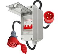 Adaptateur 3 phases CEE 32 A vers 16 A avec disjoncteur IP44, câble en caoutchouc robuste 5 x 2,5 mm², idéal pour l'industrie, le chantier, le camping-car et la maison