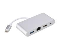 Adaptateur 4 en 1 Type C vers USB 3.0, RJ45, HDMI et PD, hub d’Adaptateur vidéo 4K avec Port Ethernet pour Ordinateur Portable, Extension multiport Plug-and-Play pour Pro