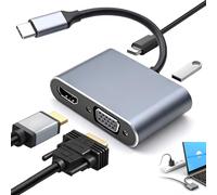 Adaptateur 4 en 1 USB C vers VGA HDMI 4K 1080p Multiport Hub pour ordinateur portable 100 W PD Charge rapide 5 Gbit/s Port de données USB 3.0 pour MacBook Pro/Air Chromebook Pixel Dell XPS HP Samsung