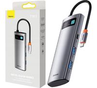 Baseus HUB Metal Gleam Series 7-in-1 Multifunctional (Type-C to 2X USB 3.0, PD 100W / HDMI 4K 30Hz / RJ45 1Gbps, Type-C Basic) Gray (WKWG020113)