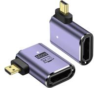Adaptateur 8K Micro HDMI vers HDMI,2 Paquets Convertisseur à Angle Droit 90 degrés Micro HDMI mâle vers connecteur bidirectionnel HDMI 2.1 Femelle (Right Bend)