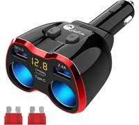 Adaptateur Allume-Cigare 150w, Qidoe Chargeur De Voiture Usb C Et Double Pr Qc3.0 Multi Usb Voiture 12v/24v Adaptateur Avec Commutateur Voltmètre Led Pour Iphone Gps Dashcam Ipad Android