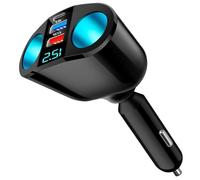 Adaptateur allume-cigare de voiture 120 W, 12 V/24 V, double USB C QC3.0 et PD, répartiteur multiprise, adaptateur allume-cigare double avec voltmètre LED, charge rapide pour téléphones, GPS