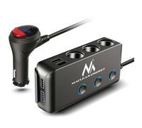 Maclean MCE218 Adaptateur Allume-Cigare 4 Voies Distributeur pour Voiture 4 Connecteurs USB Voltmètre LED Max 120W Chargeur Alimentation 18W