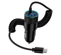 Adaptateur Allume Cigare USB, 3.4A Chargeur Voiture Charge Rapide avec Câble Spiralé USB C, Prise Allume Cigare 12V pour Samsung Galaxy S25 Ultra/S24 FE/S23/S22/S21/A56, iPhone 17 Pro/16e/15, Pixel 9a