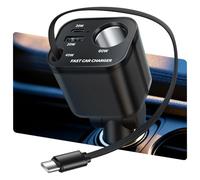 Adaptateur allume-cigare USB C 145 W, USB A et USB C avec câble rétractable de type C pour voiture 12 V/24 V, chargeur rapide 30 W pour iPhone 17 ProMax Samsung