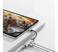 Adaptateur audio 3 en 1 de type C vers 3,5 mm avec charge rapide de 60 W et transfert de données pour smartphones, tablettes, alliage d'aluminium gris pour câble tressé, casque de musique portable