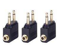 Adaptateur Audio Avion 3 Pièces Compatible avec Prises Casque de Compagnies Aériennes, Double Mâle 3.5mm vers Femelle, Plaqué Or