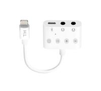 Adaptateur Audio/Charge Lightning vers Lightning et Double Jack 3.5mm 12cm Blanc