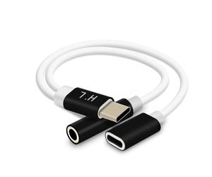 Adaptateur Audio et Charge USB-C vers Jack 3.5mm et USB-C Compact 12cm - Noir