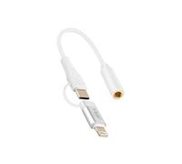 Adaptateur Audio Jack 3.5mm Femelle vers Lightning et USB C Mâle Blanc