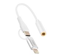Adaptateur Audio Jack 3.5mm Femelle vers Lightning et USB C Mâle LinQ Blanc