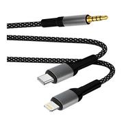 Adaptateur audio - LinQ - USB-C + Lightning vers jack 3.5mm - Nylon durable - Connecte appareils audio