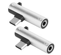 Adaptateur Audio pour Casque de Type C à 3,5 mm Câble Audio d'assistance 2 en 1 de Type C à 3,5 mm Adaptateur Audio pour écouteurs à Angle Droit pour téléphones,tablettes et PC de Type C(Argent)