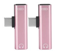 Adaptateur Audio USB C à 3.5 MM 2 Pièces - Prise Casque 2 en 1, Distributeur de Chargeur de Câble Audio pour Téléphone Portable (Rose)