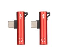 Adaptateur audio USB C vers 3,5 mm, pack de 2 adaptateurs de charge audio 2 en 1 USB C vers prise audio avec port de charge pour téléphone et tablette Matériau ABS robuste Style (Rouge)