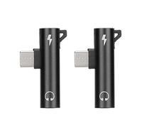 Adaptateur audio USB C vers 3,5 mm, pack de 2 adaptateurs de charge audio 2 en 1 USB C vers prise audio avec port de charge pour téléphone et tablette Matériau ABS robuste Style (Noire)