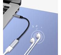 Adaptateur auxiliaire 3,5 mm vers type C pour casque analogique avec coque en alliage d'aluminium et câble tressé pour smartphones, tablettes, PC