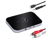 Adaptateur Bluetooth 5.0, Adaptateur Bluetooth AUX, recepteur Bluetooth/transmetteur Bluetooth, émetteur-récepteur Bluetooth 2 en 1 avec RCA 3,5 mm, Faible Latence, pour TV, PC (Noir)