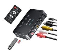 Adaptateur Bluetooth, POMME M6 NFC Émetteur Récepteur Bluetooth 5.0, Mini Transmetteur FM Bluetooth Jack 3-en-1 3.5mm AUX/RCA Adaptateur Audio Bluetooth pour TV/PC/Voiture Audio Noir, one size