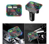 Adaptateur Bluetooth pour Voiture, QC3.0 & Type-C PD USB Car Charger, émetteur Radio FM sans Fil, appels Mains Libres, 7 Couleurs LED rétro-éclairées,Voiture avec Double Chargeur USB pour Voiture
