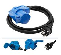 Adaptateur Câble Fiche Schuko Mâle vers Prise CEE Femelle + Prise Schuko Femelle 230V 16A IP44 Câble 1.5m Camping-car Caravane