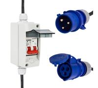 Adaptateur CEE 32 A vers 16 A 3P avec inverseur de phase, adaptateur courant fort CEE, fiche 32 A vers coupleur 16 A, avec disjoncteur de protection, câble allongé, bleu