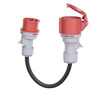 Adaptateur CEE fiche 16A vers prise 32A avec couvercle de protection, triphasé, 5 broches, IP44 protégé contre l'eau et la poussière, portable, adapté à un usage industriel et domestique (16-32)