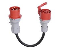 Adaptateur CEE fiche 32A vers prise 16A avec couvercle de protection, triphasé, 5 broches, IP44 protégé contre l'eau et la poussière, portable, adapté à un usage industriel et domestique (32-16)