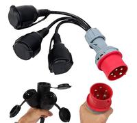 Adaptateur Cee, Répartiteur De Courant Fort 16 A 400 V, Fiche Vers 3 x 230V, Câble d'Extension Couplage Avec Couvercle Charnière Bouchon Sécurité, Pour Caravanes Industrie Utilisation,Usage Extérieur