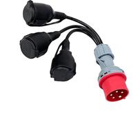 Adaptateur CEE Répartiteur de Courant Fort 400 V 16 A, Câble Adaptateur CEE de Camping, Monophasé vers Triphasée, Fiche vers 3 x 230 V, Câble d'extension, Résistant au Froid et à L'huile, Sûr