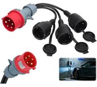 Adaptateur CEE, Répartiteur de Courant Fort, 400V 16A Fiche vers 3 x 230V Câble d'extension de couplage avec Couvercle à charnière et Bouchon de sécurité pour Caravane Industrie