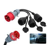 Adaptateur CEE, Répartiteur de Courant Fort, 400V 16A Fiche vers 3 x 230V Câble d'extension de couplage avec Couvercle à charnière et Bouchon de sécurité pour Caravane Industrie